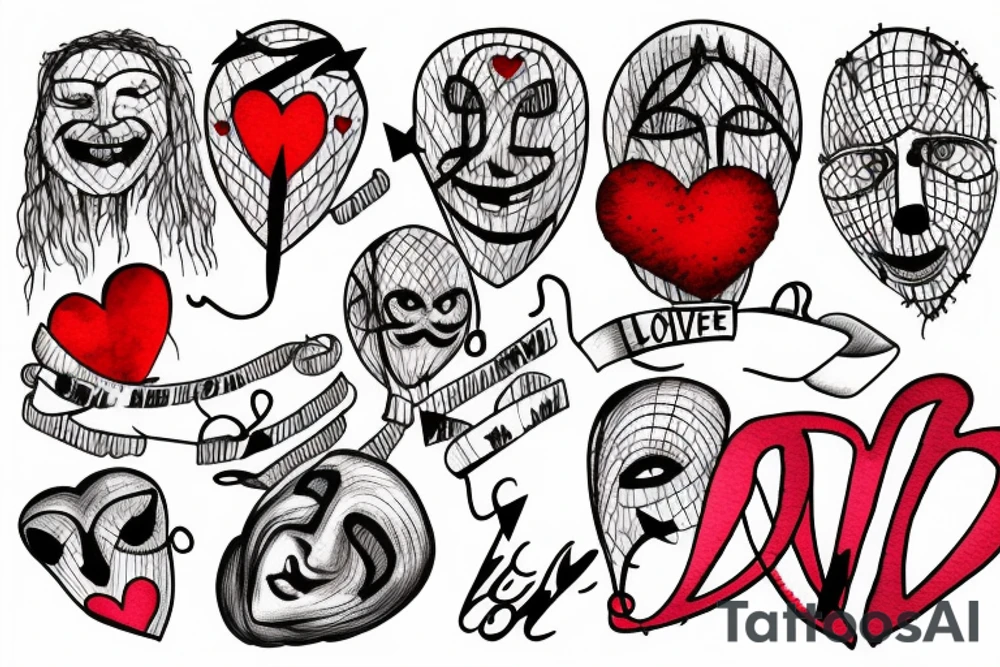 Comedy mask, barbed wire. "Love is the Law" tattoo idea
