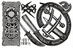 Viking sword with “XXXI” and “XII” inscribed into the sword, in the background is a map of Europe tattoo idea