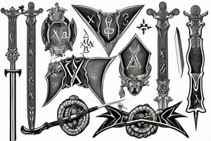 sword with “XXXI” and “XII” inscribed into the sword, in the background is a map of Europe tattoo idea