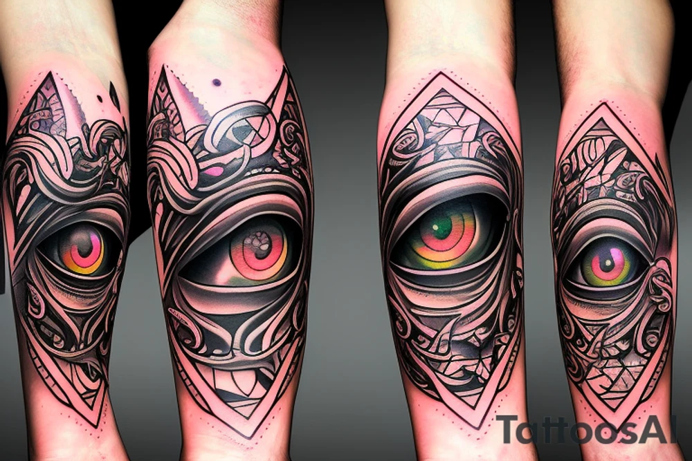 eye pyramid warrior flower watch tattoo idea