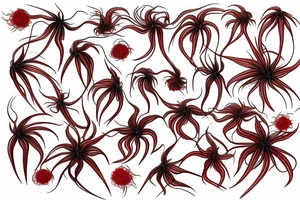 fully red spider lilies with flow, and black ribbons that unfold and fall around them. tattoo idea