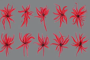 fully red spider lilies with flow, and black ribbons that unfold and fall around them. tattoo idea