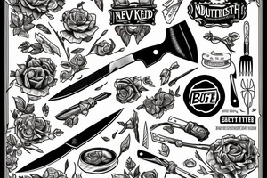 Stick of butter that says never enough with a knife going through the butter sick tattoo idea