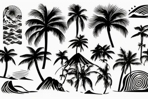 Palm tree ,beach,  sea, wave sun, foot print tattoo idea