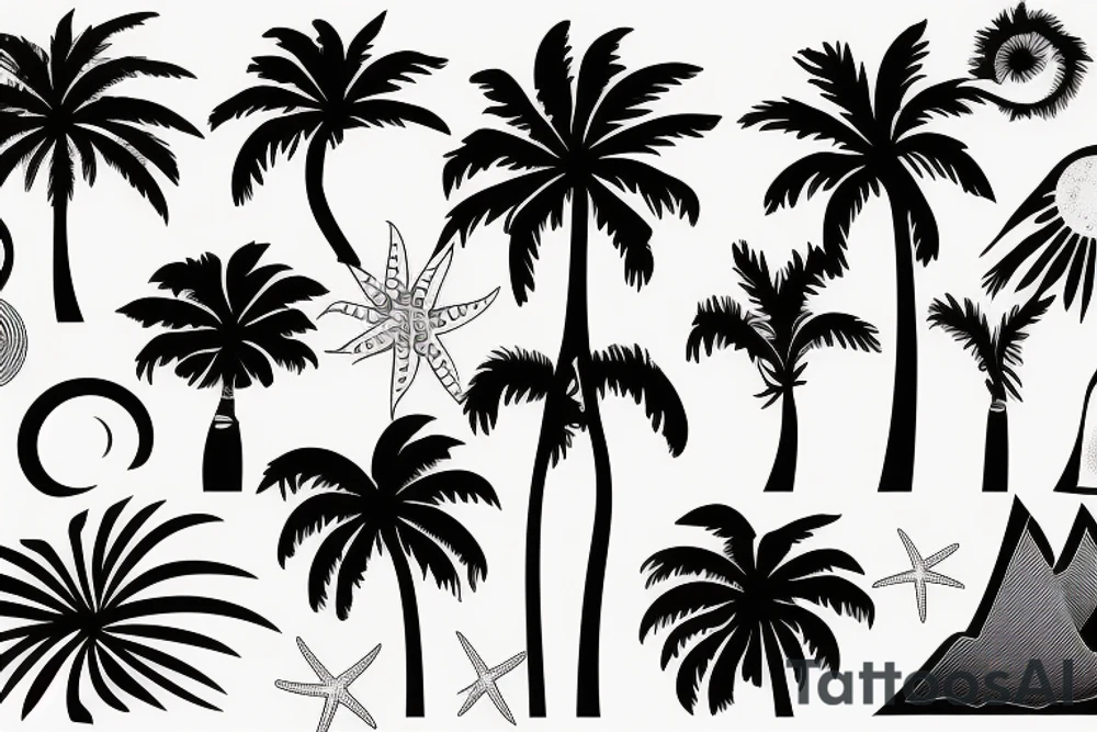 Palm tree ,beach,  sea, wave sun, foot print tattoo idea