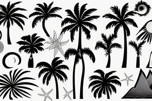 Palm tree ,beach,  sea, wave sun, foot print tattoo idea