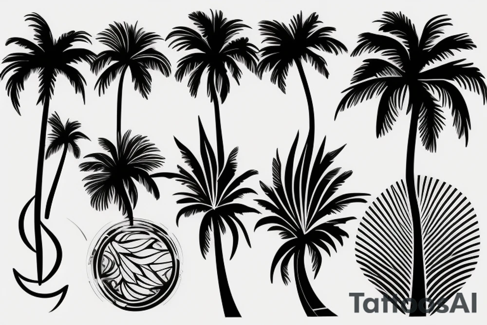 Palm tree ,beach,  sea, wave sun, foot print tattoo idea