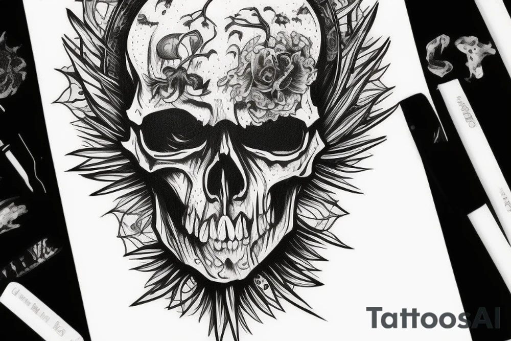 demonic skull in cosmos tattoo idea