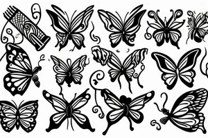 Trident, flute, snake, and butterflies tattoo idea