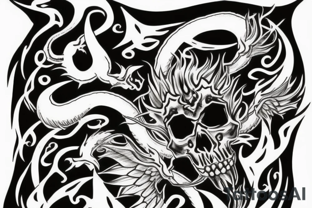skull with dragon fire tattoo idea
