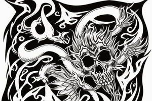 skull with dragon fire tattoo idea