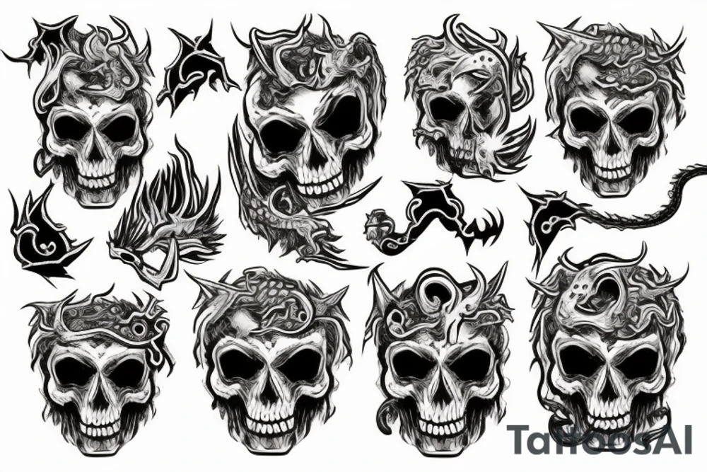 skull with dragon fire tattoo idea