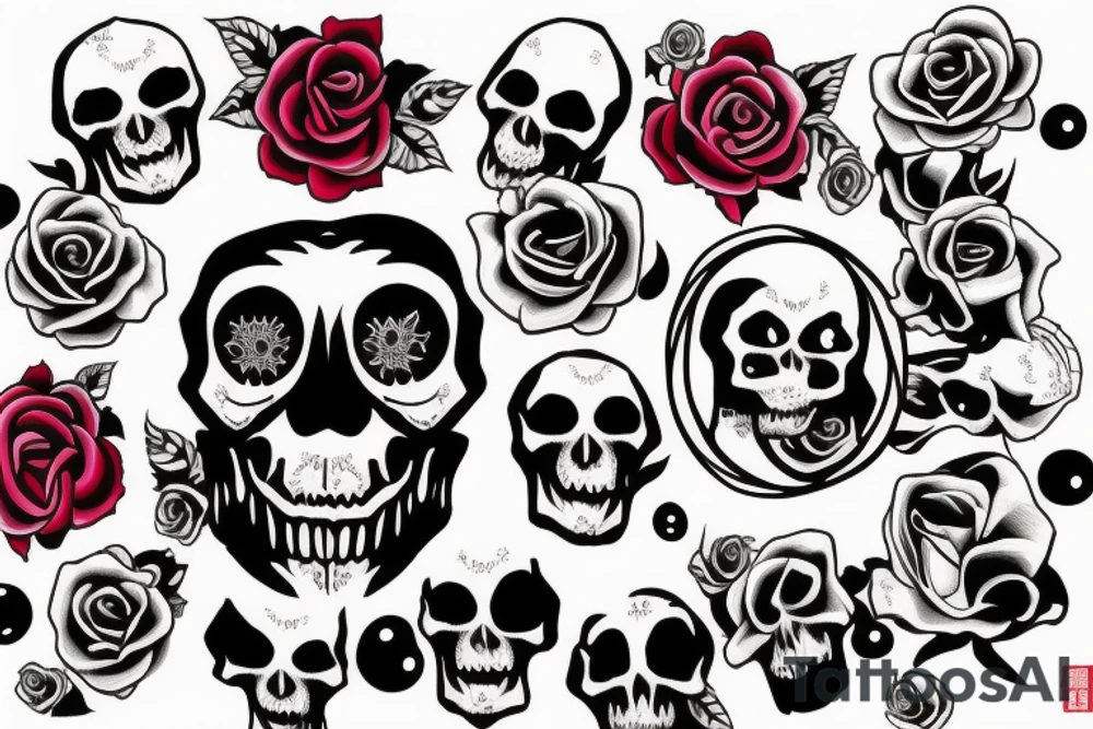skull with rose in the right eye and blood falling from the left eye tattoo idea