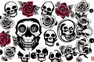 skull with rose in the right eye and blood falling from the left eye tattoo idea