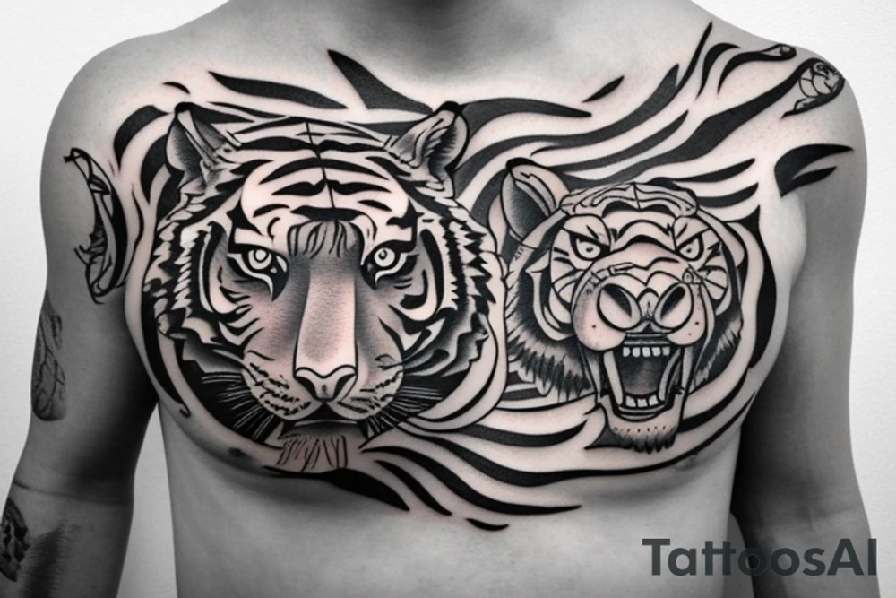 Tiger on chest tattoo idea