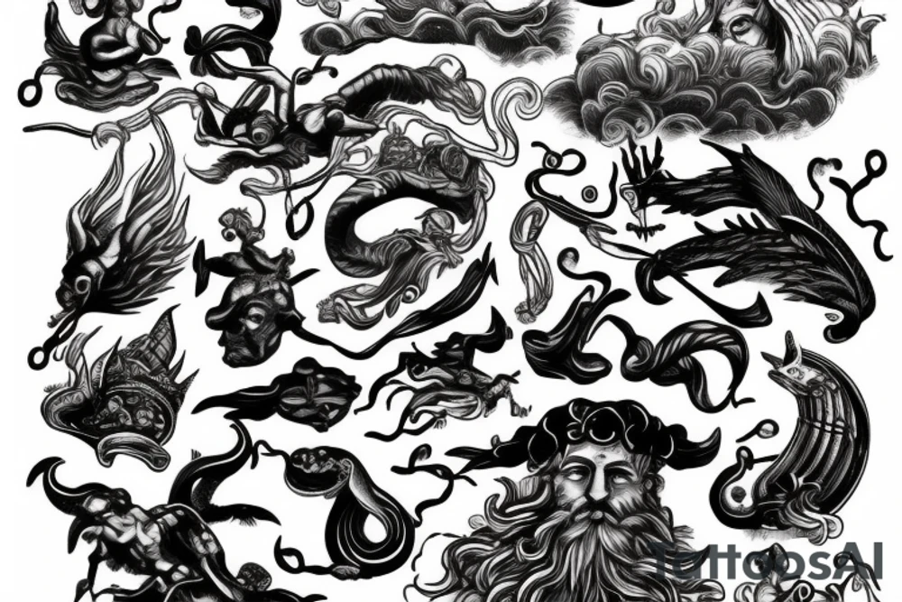 Zeus fighting poseidon tattoo idea
