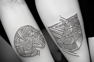 Spaced theme with lines segmenting small designs tattoo idea