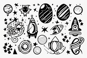 Spaced theme with lines segmenting small designs tattoo idea