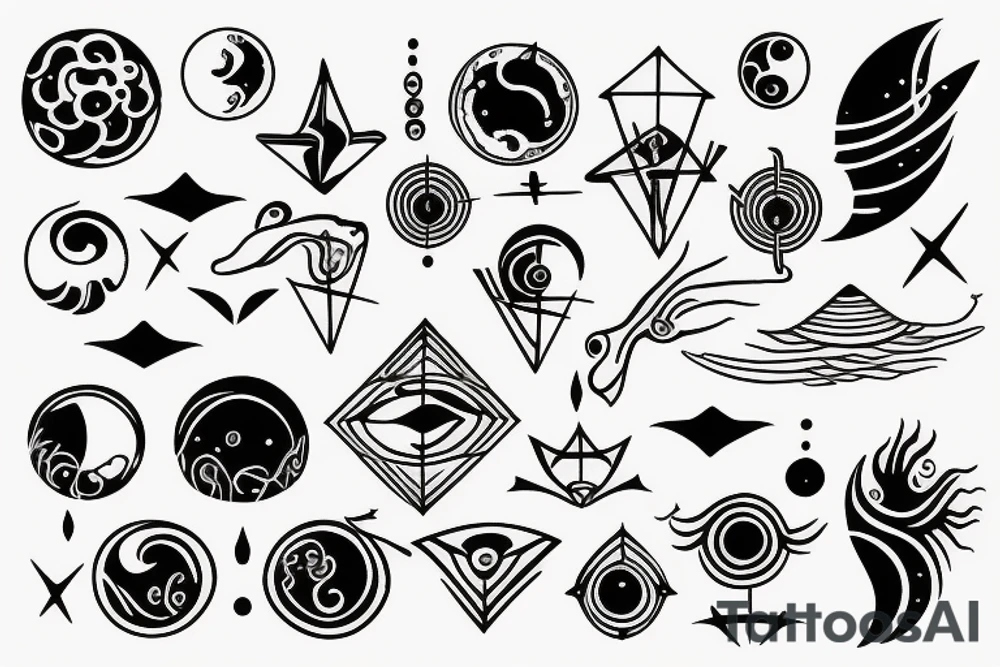 Astrological theme with minimalist lines tattoo idea