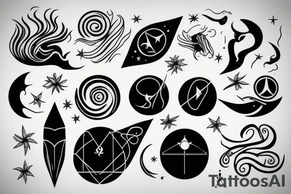 Astrological theme with minimalist lines tattoo idea