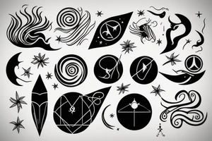 Astrological theme with minimalist lines tattoo idea