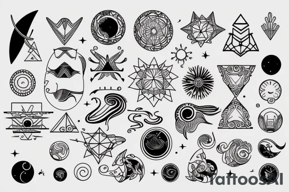 Astrological theme with minimalist lines tattoo idea