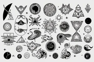 Astrological theme with minimalist lines tattoo idea