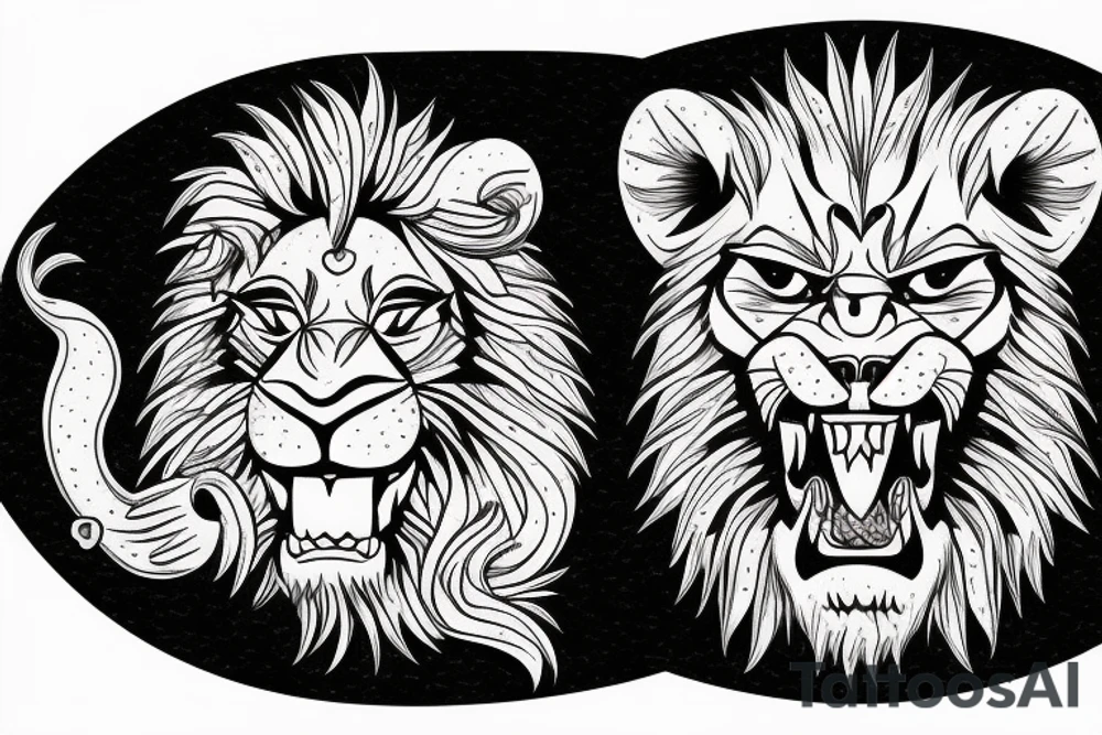 Agressive donat trying to eat lion tattoo idea