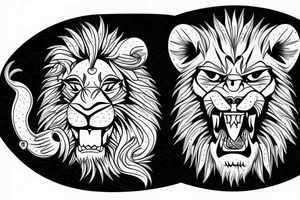 Agressive donat trying to eat lion tattoo idea