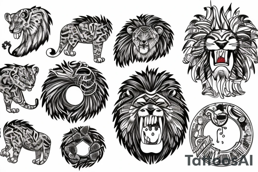 Agressive donat trying to eat lion tattoo idea
