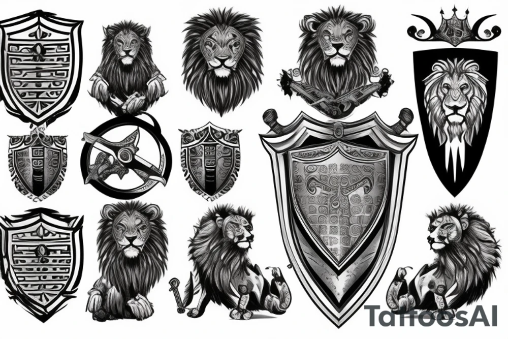 Knight with shield and sword mixed with lion tattoo idea