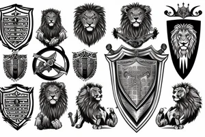 Knight with shield and sword mixed with lion tattoo idea
