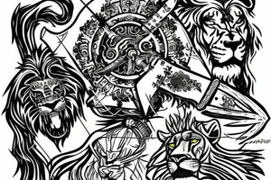 Knight with shield and sword mixed with lion tattoo idea