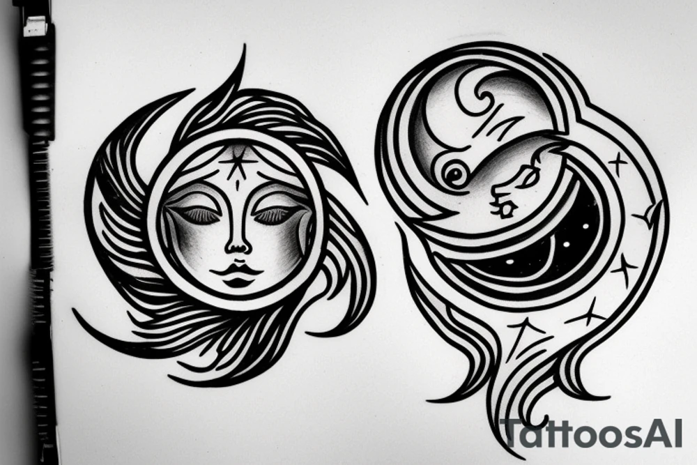 libra sun moon lady Weighing scale tattoo idea