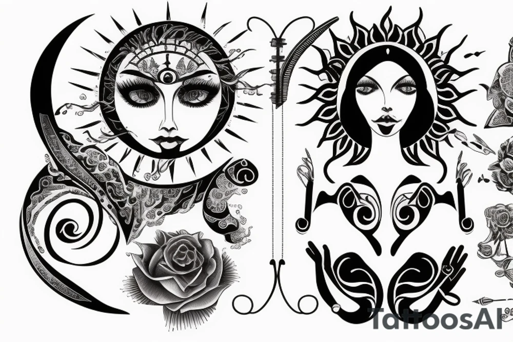 libra sun moon lady Weighing scale tattoo idea