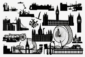silhouette london skyline with two cannons in front of it tattoo idea