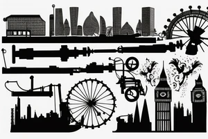 silhouette london skyline with two cannons in front of it tattoo idea