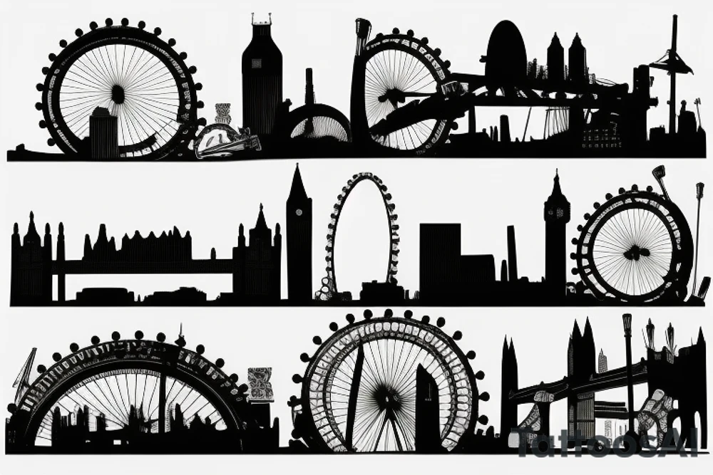 silhouette london skyline with two cannons in front of it tattoo idea