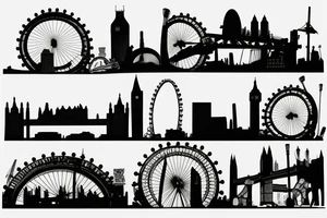 silhouette london skyline with two cannons in front of it tattoo idea