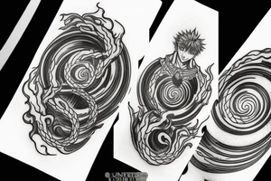 Create a tattoo design merging together a decrescent moon,  waves and the chain of kurapika a character of hunter x hunter manga tattoo idea