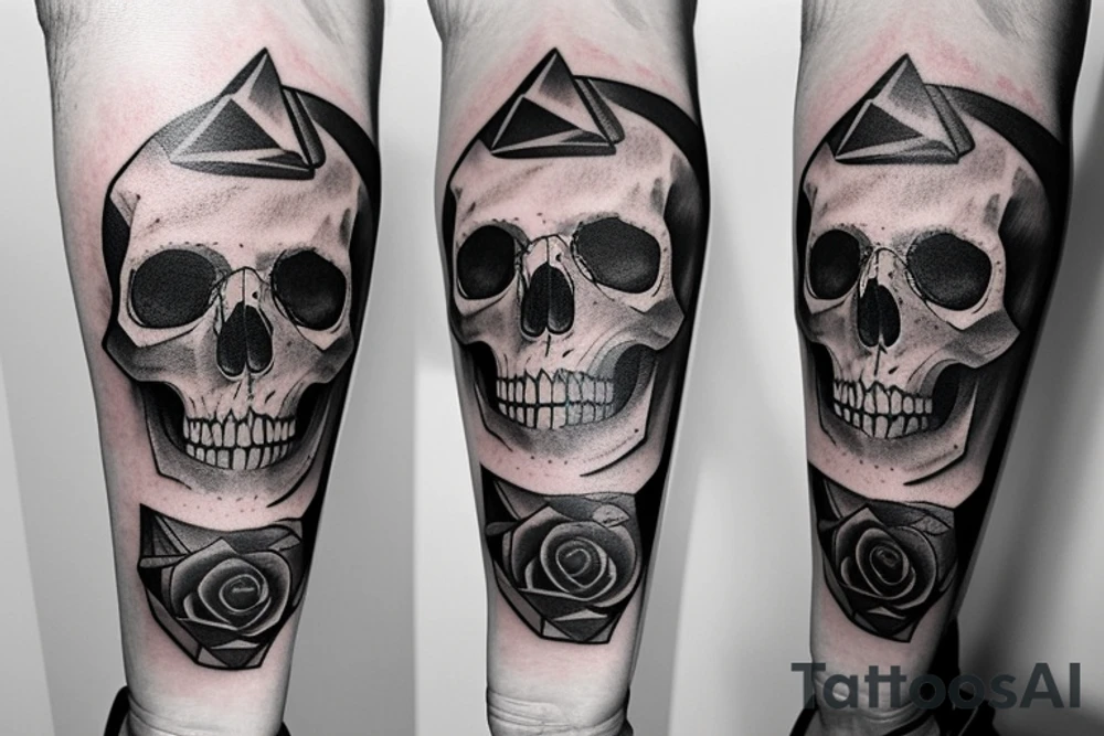 Skull, rose, triangle, games tattoo idea