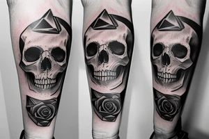Skull, rose, triangle, games tattoo idea