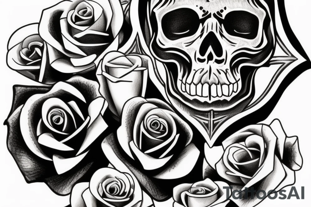 Skull, rose, triangle, games tattoo idea