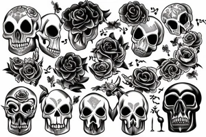 Long animal skull with text "memento mori" tattoo idea