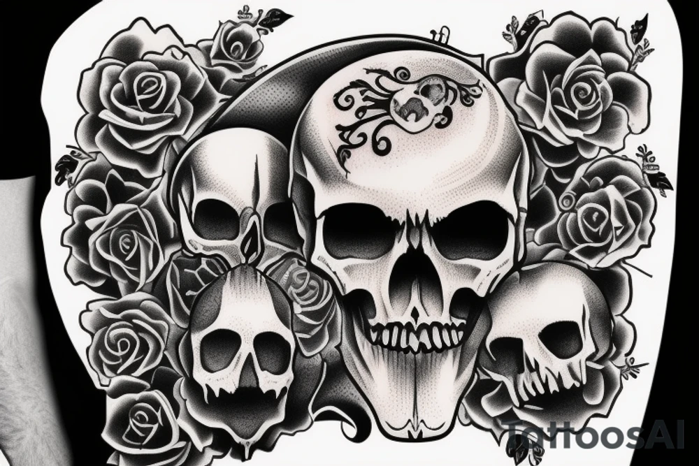 Long animal skull with text "memento mori" tattoo idea