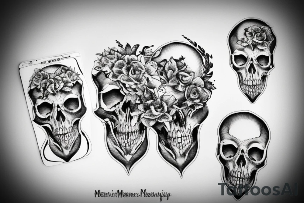 Long animal skull with text "memento mori" tattoo idea