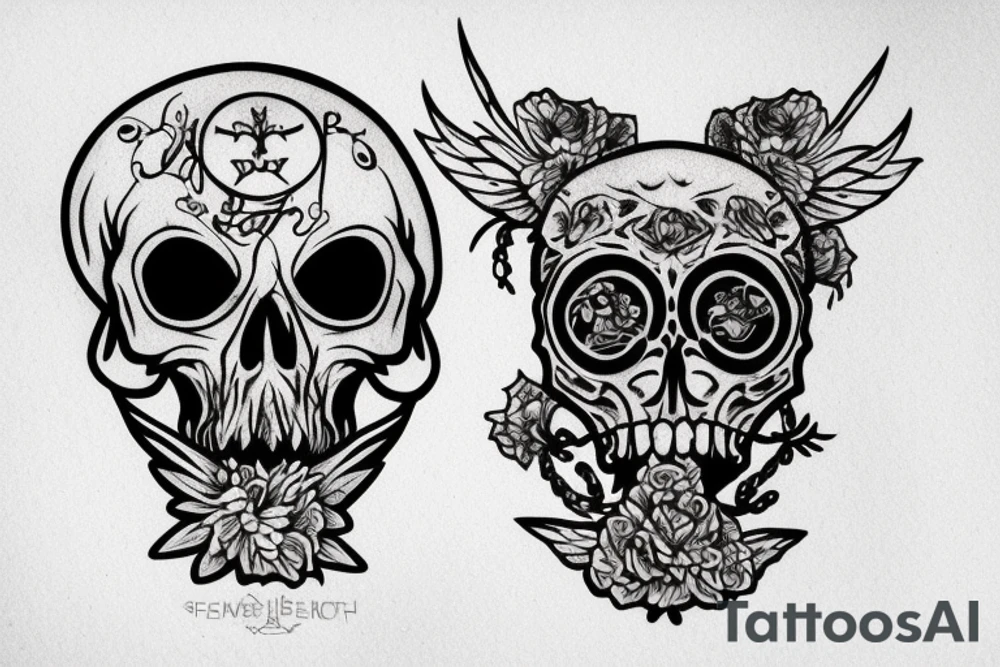 Long animal skull with text "memento mori" tattoo idea