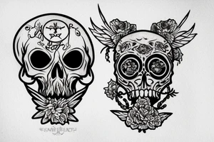 Long animal skull with text "memento mori" tattoo idea