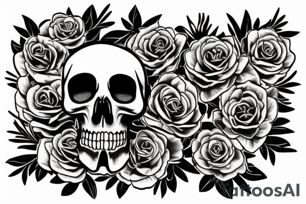 A skull of an animal with flowers tattoo idea