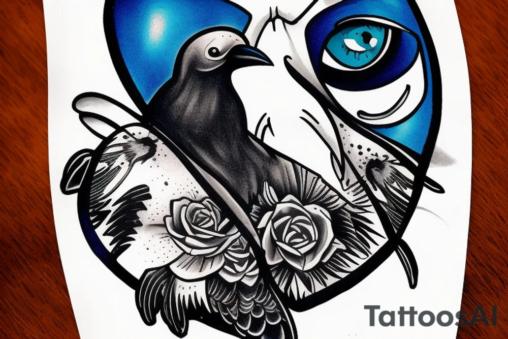Crow on a helmet blue eyes engineer tattoo idea